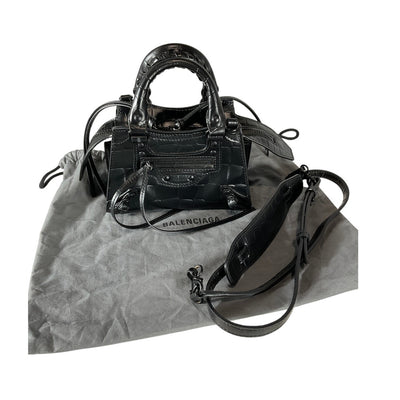 Balenciaga Croc Embossed Black Nano Neo Classic Bag Top Handle Satchel