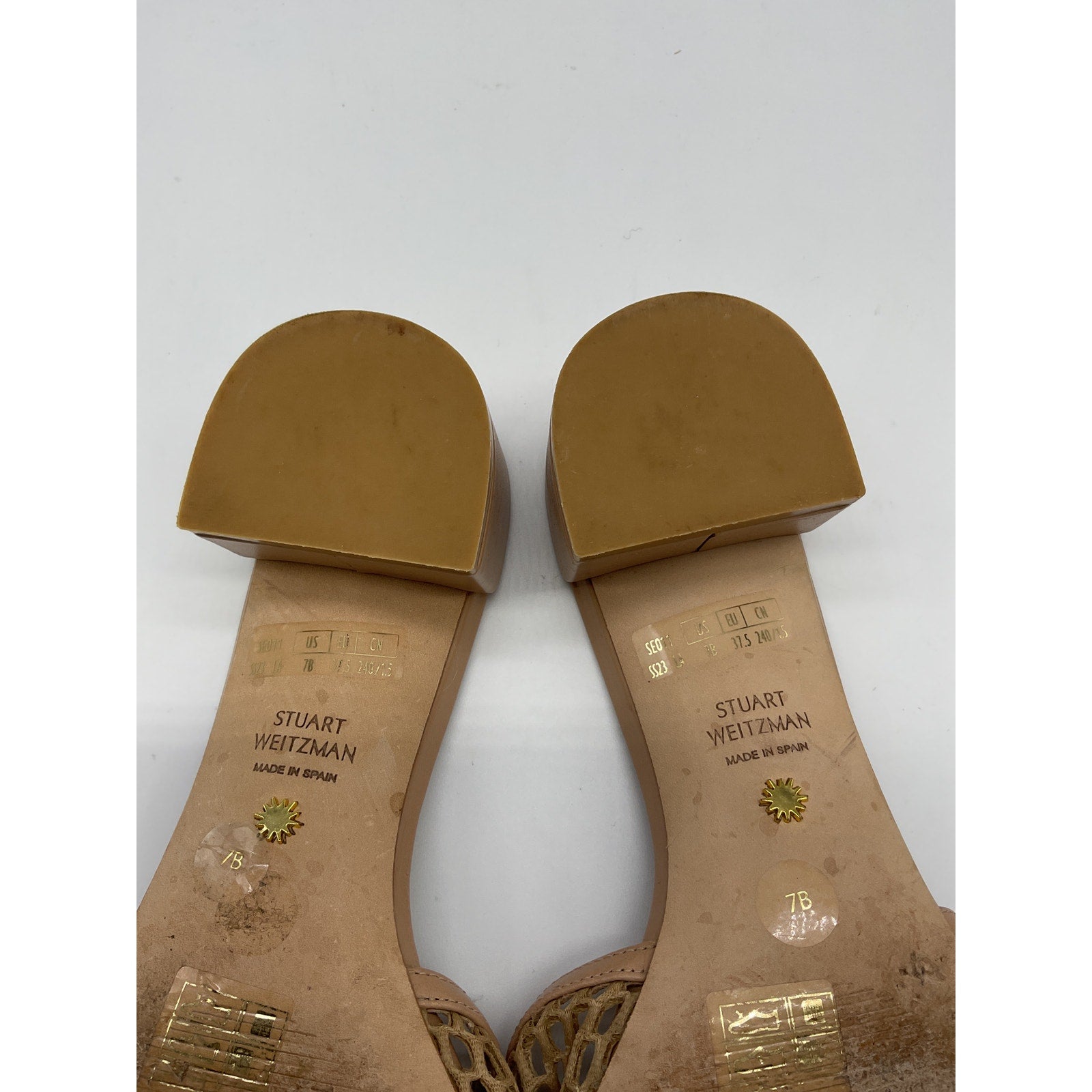 Stuart Weitzman Cayman 35 Tan Leather Block Slide Sandal Size 7