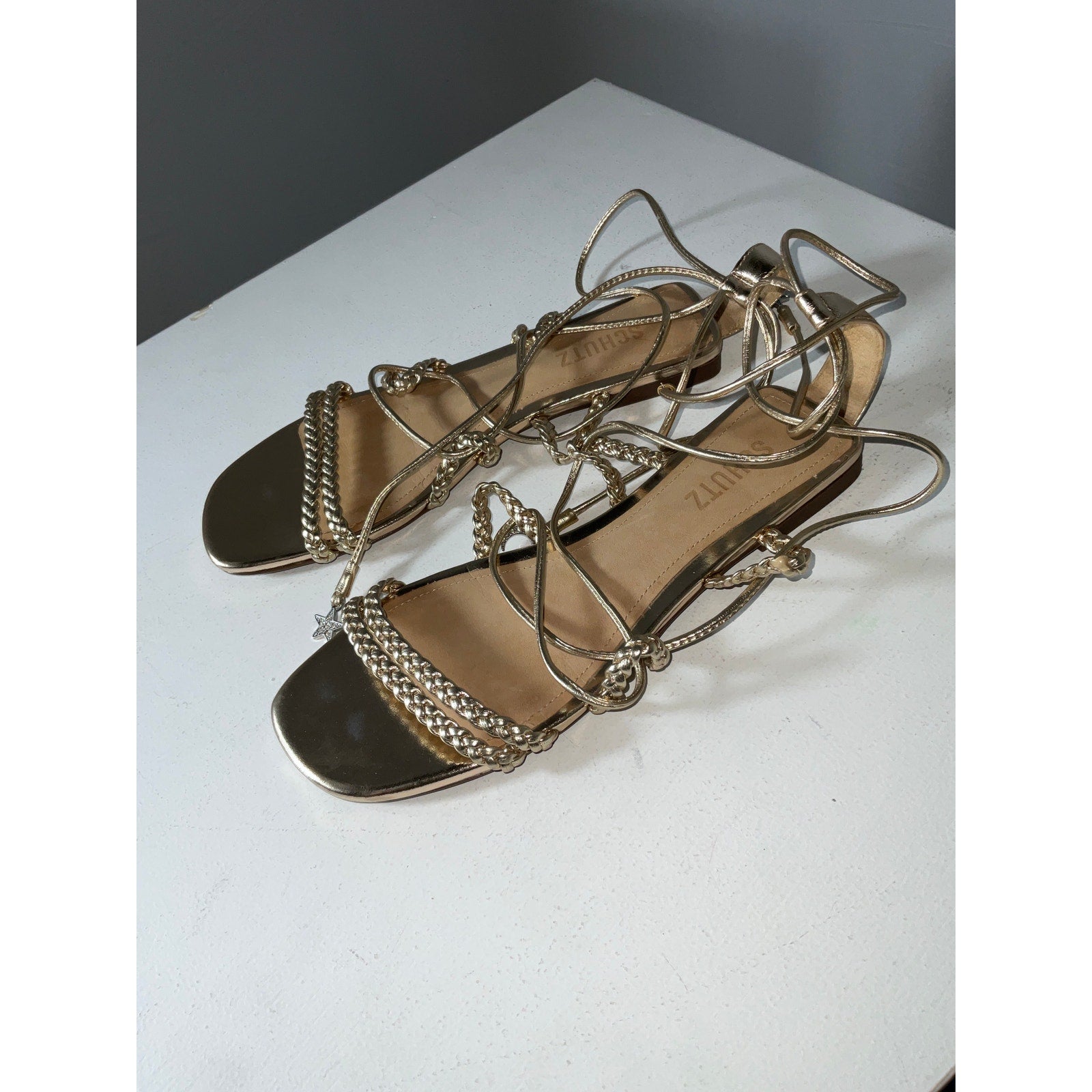 Schutz 'Lunah' Tan Braided Flat Sandals Size 7