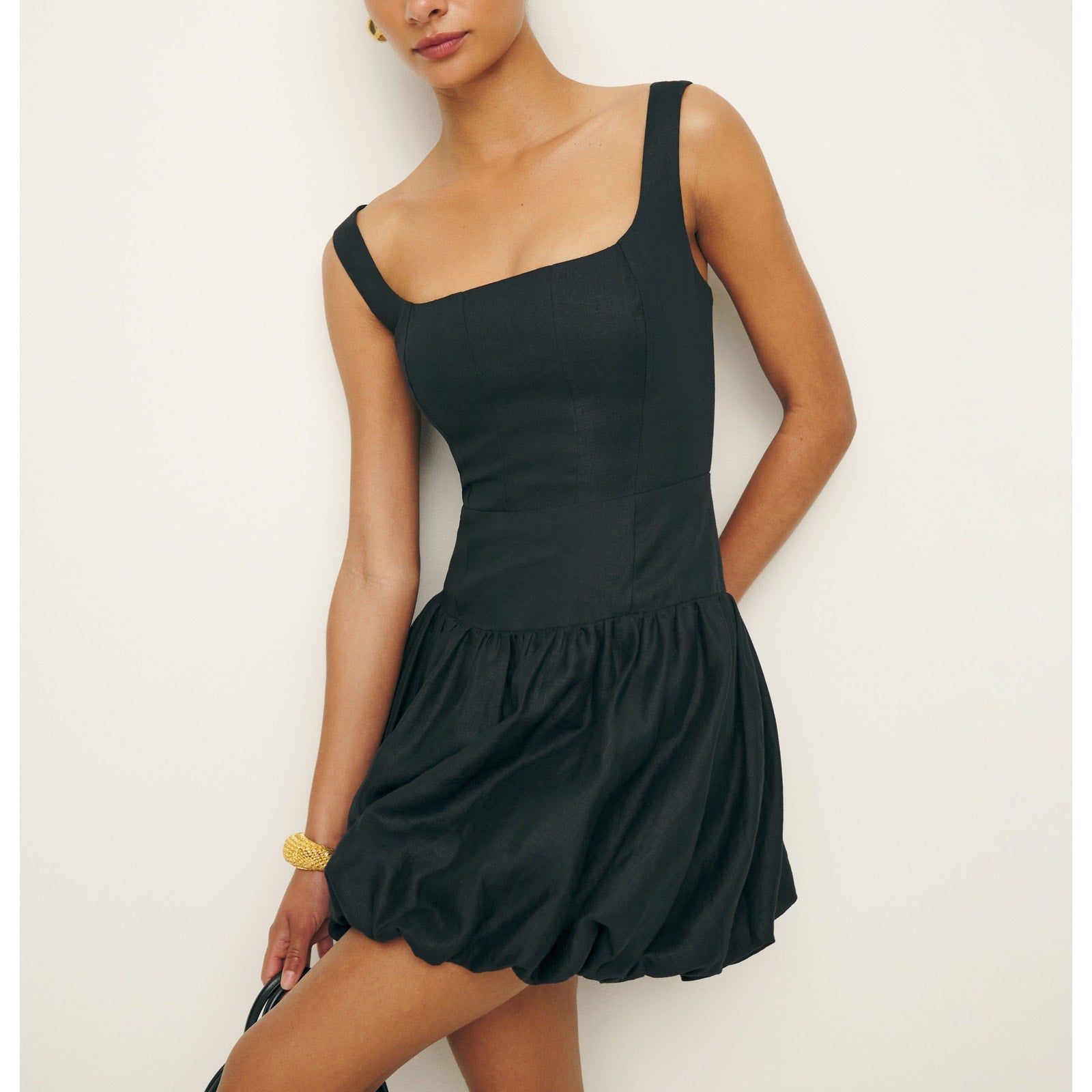 Reformation 'Delia' Black Linen Dress Size 8 - NWT