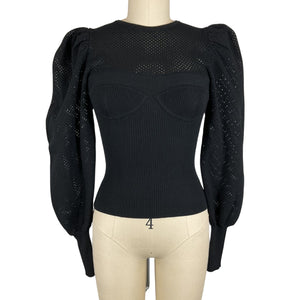 Ulla Johnson Perforated Black Puff Sleeve Top Size XS