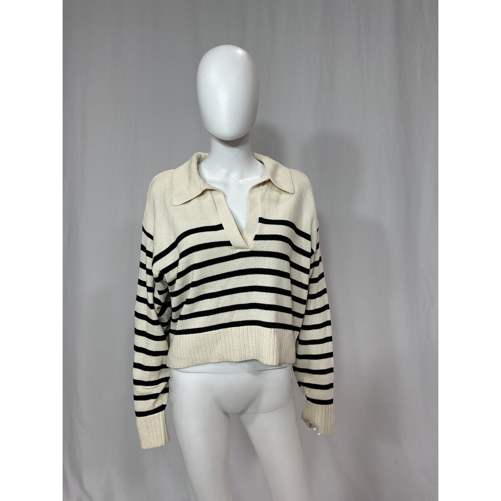 Reformation 'Francesco' White Long Sleeve Cotton Polo Sweater Size L