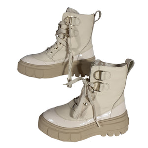 Sorel Platform Bleached Ceramic Oatmeal Caribou X Cozy Lace Up Boots Size 5.5
