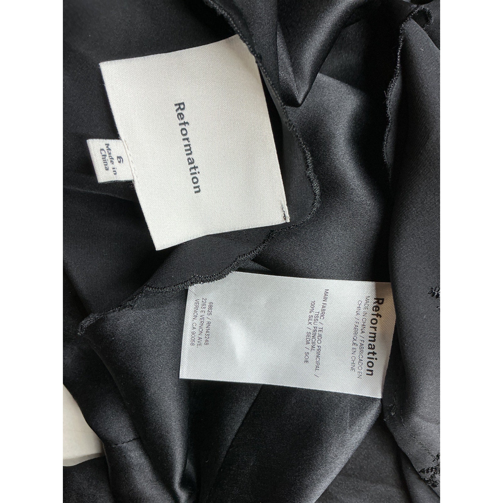 Reformation 'Rosina' Black Silk Top Size 6