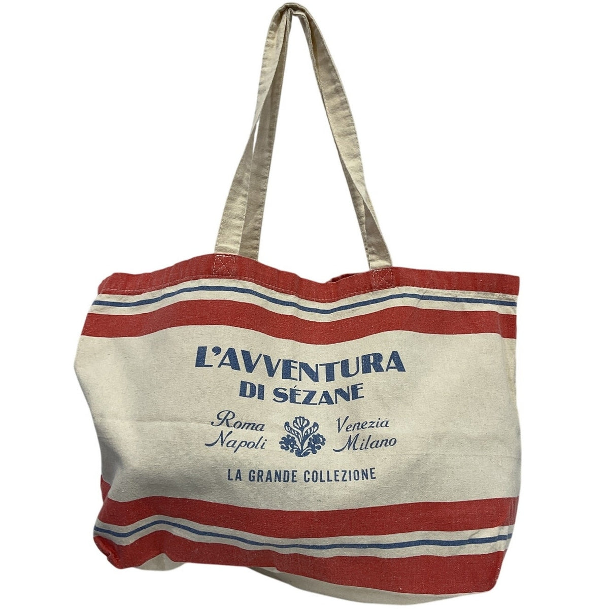 Sézane Striped Ecru Red L'Avventura Tote Bag
