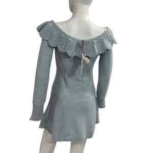 LoveShackFancy Ruffled Light Blue Cashmere Mini Dress Size S NWT