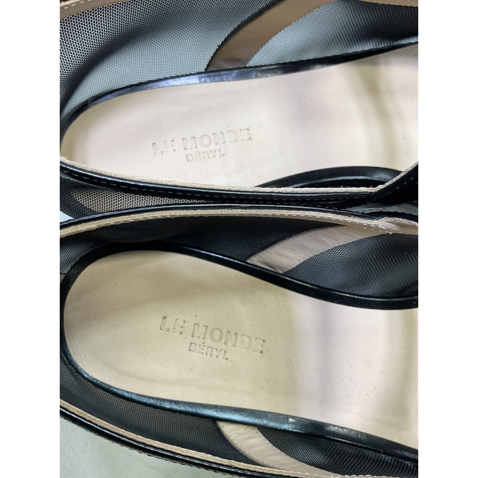 Le Monde Beryl Patent Leather-Trimmed Black Leather Mesh Flats Size 7.5