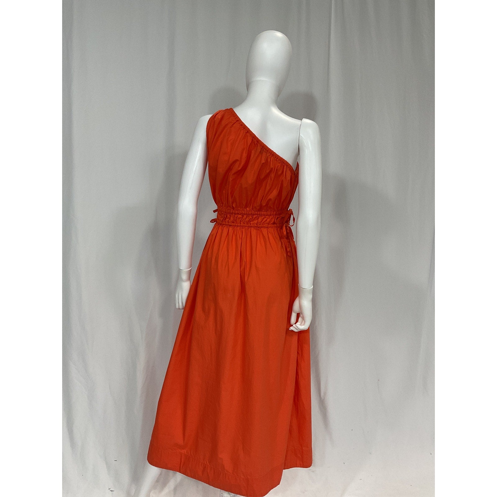 Faithfull The Brand Orange 'La Ora' One Shoulder Poplin Midi Dress Size XS