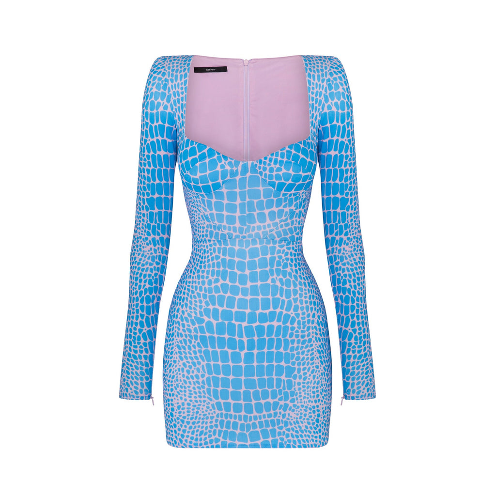Alex Perry 'Howell' Blue Croc-Print Stretch-Jersey Mini Size XS