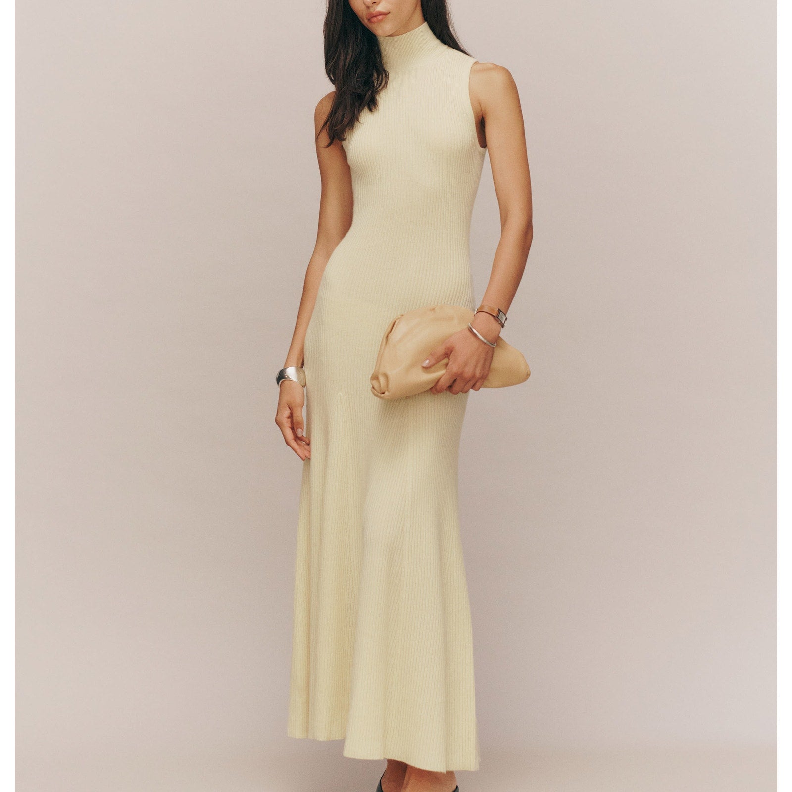 Reformation 'Odelia' Beige Cashmere Midi Dress Size M