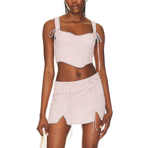 For Love & Lemons 'Ali' Pink Seersucker Bustier Top Size S