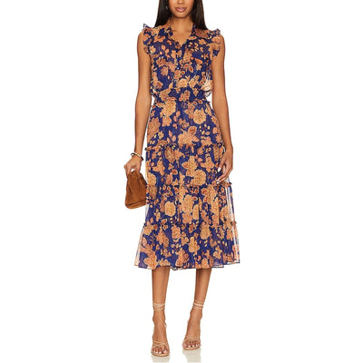 Misa Los Angeles Floral Blue Tina Dress Size S