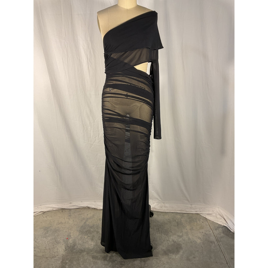 Atlein Draped Black Polyamide Mini Gown Size 36