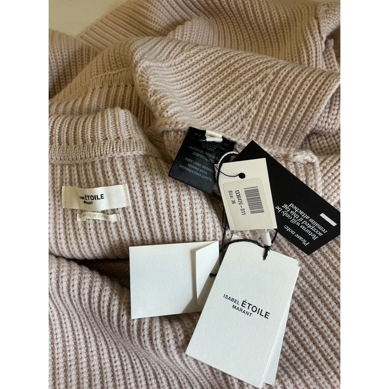 Isabel Etoile Marant 'Megan' Beige Merino Wool Cutout Ribbed Turtleneck Sweater Size 36 - NWT