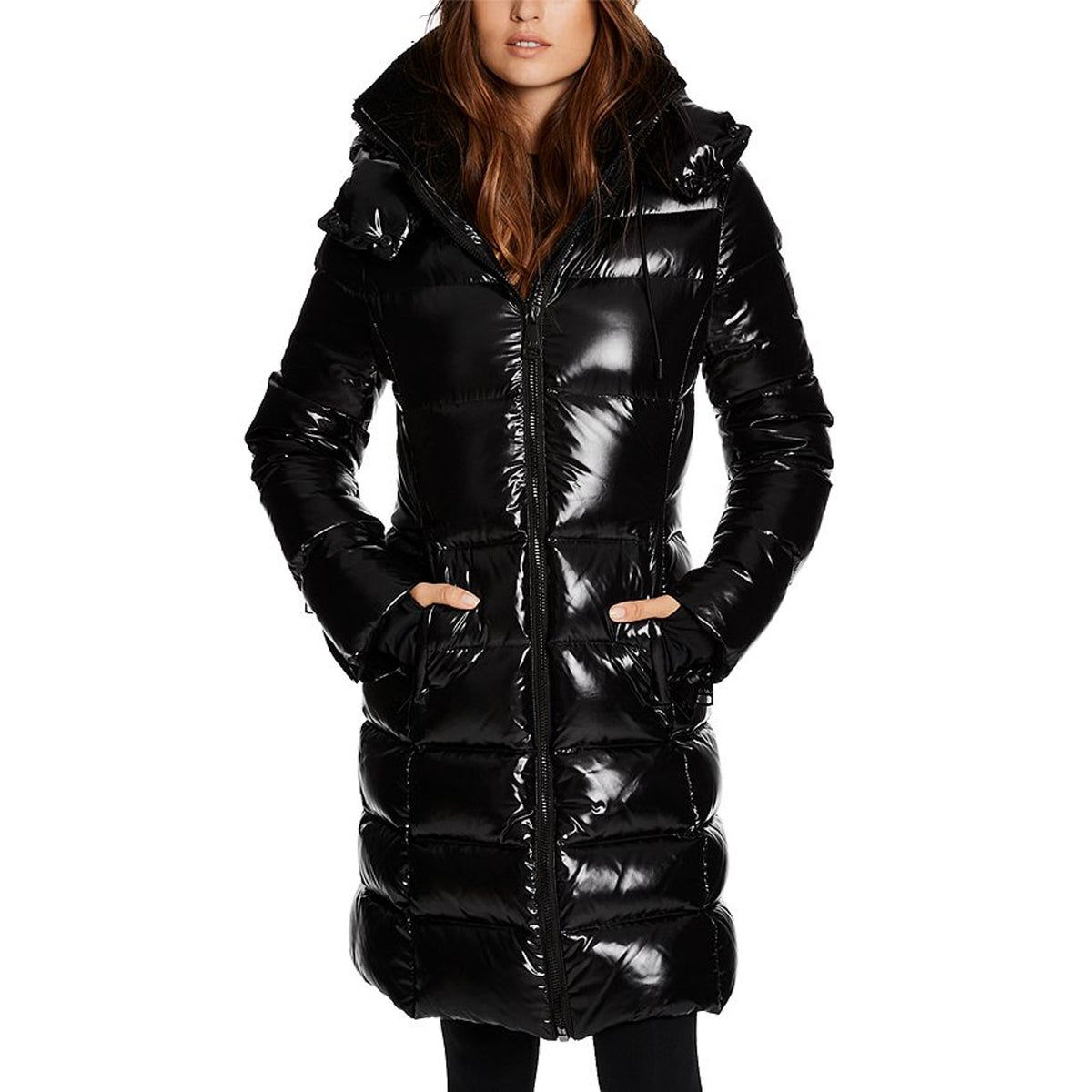 Sam. 'Savannah' Black Nylon Shearling Collar Hooded Puffer Coat Size XS