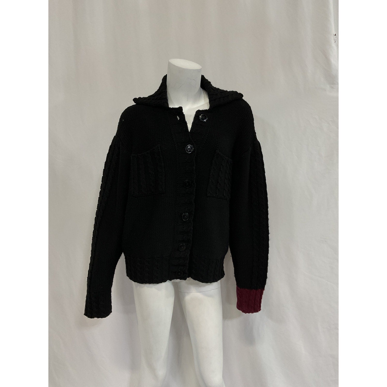 Sonia Rykiel 'Cable' Black Knit Wool Cardigan Size M
