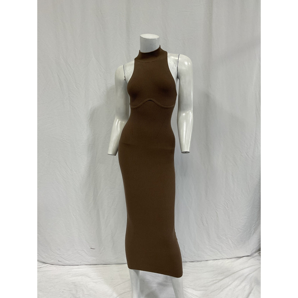 Michael Costello X Revole 'Annalie' Tan Rayon Long Midi Dress Size S
