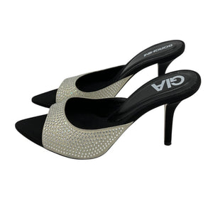 Gia Borghini Embellished Black Peep-Toe Sandals Size 38.5 EU / US 8.5