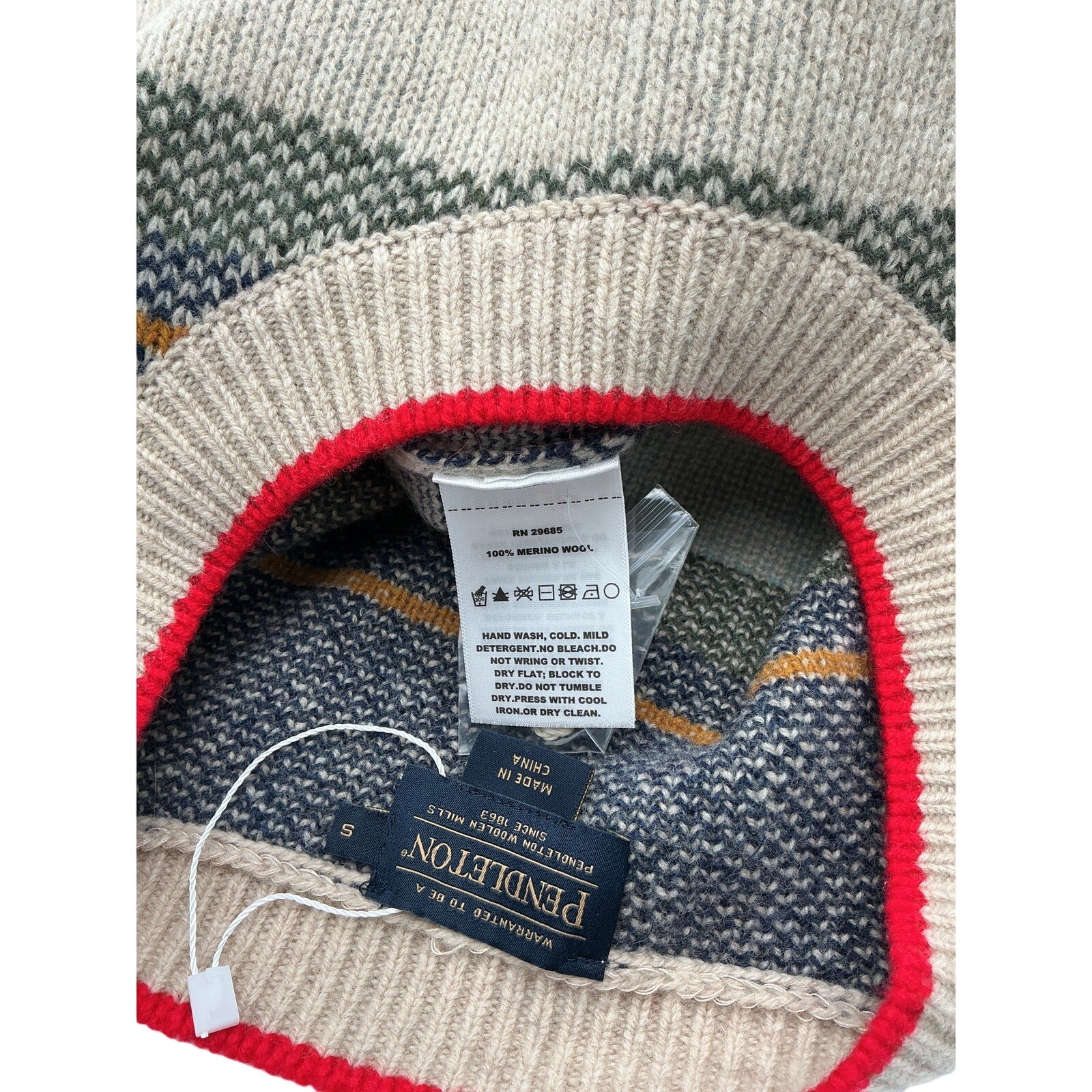 Pendleton 'Graphic' Beige Merino Wool Sweater Size S