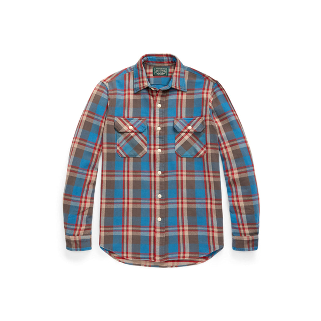 Ralph Lauren Classic Fit Blue Cotton Plaid Flannel Workshirt Size XL