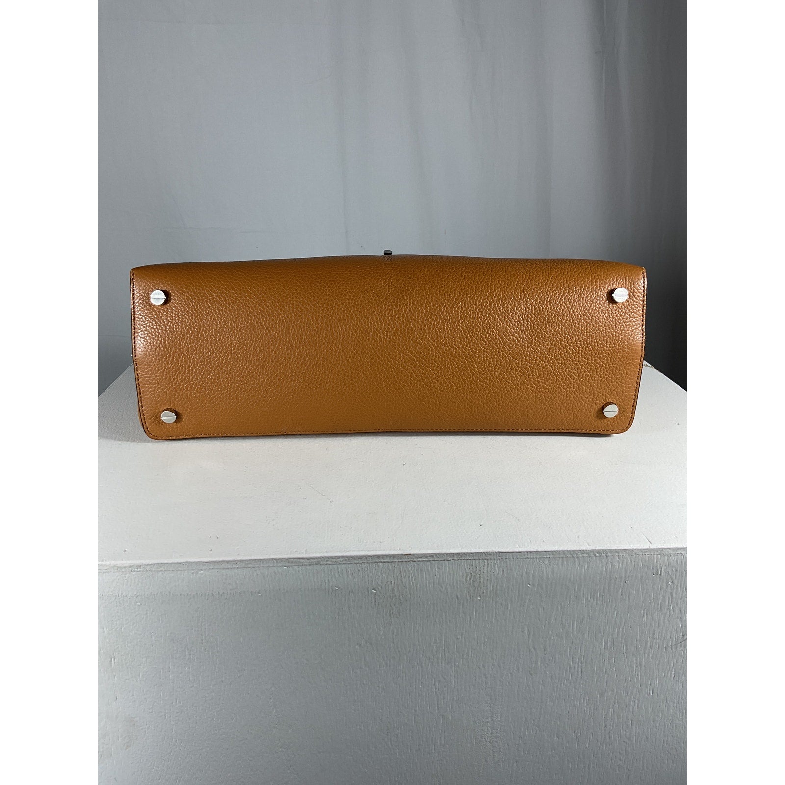 Toteme T-Lock Tan Leather Top Handle Tan Grain Clutch
