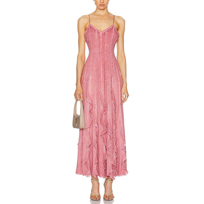 Rococo Sand Ruffled Pink Gaia Dress Size L