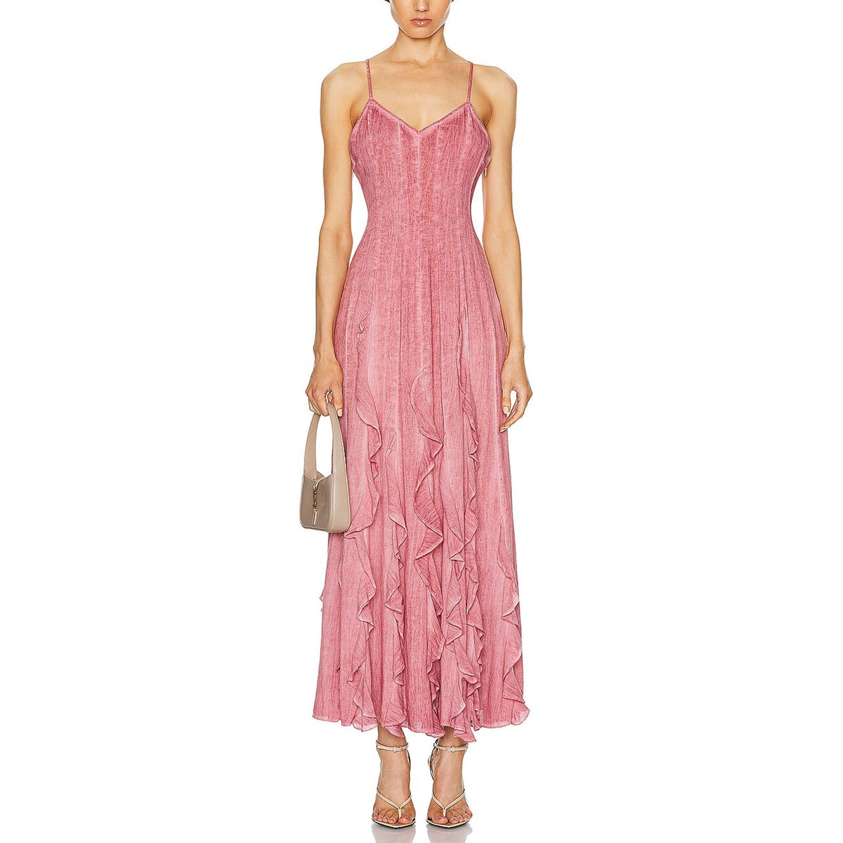 Rococo Sand Ruffled Pink Gaia Dress Size L