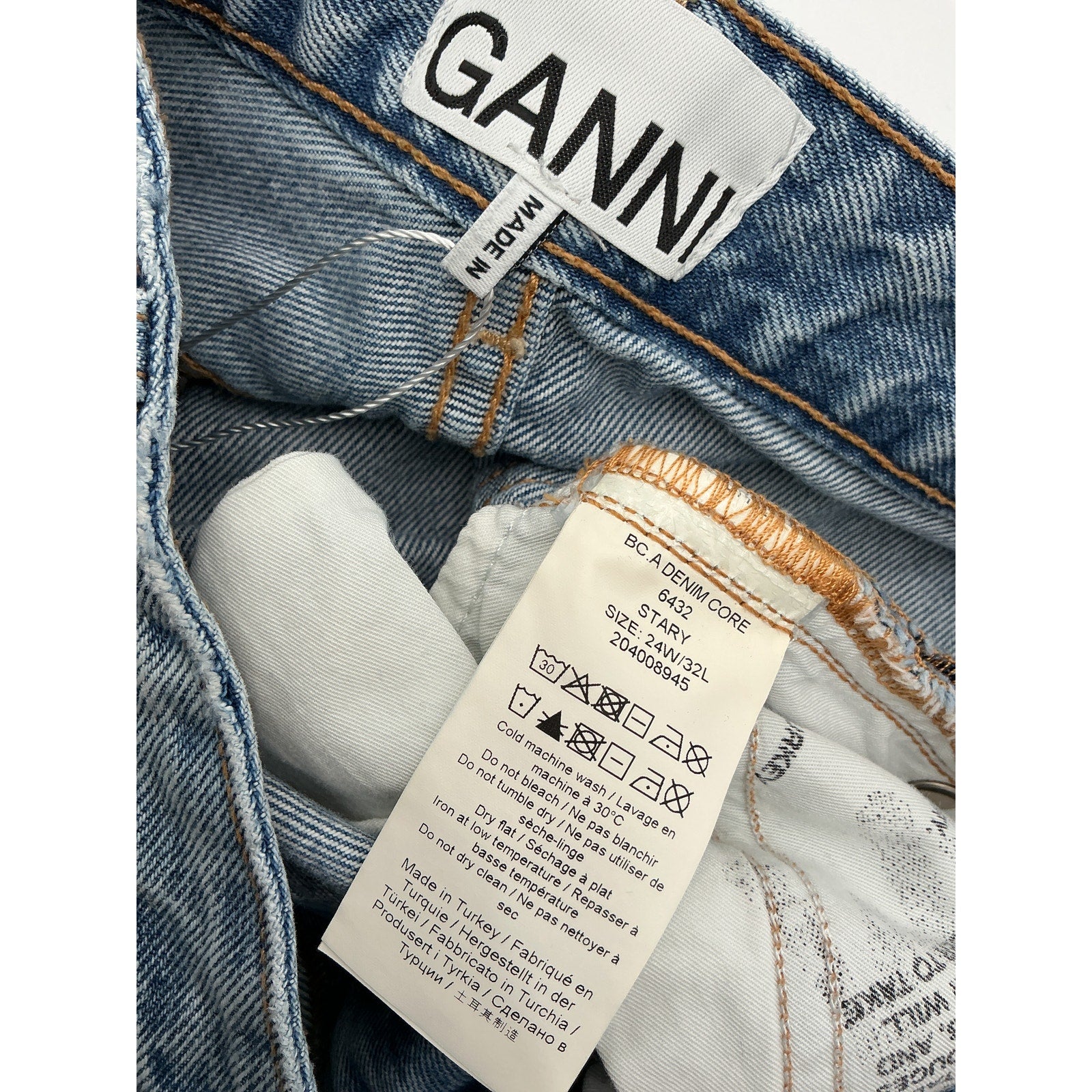 Ganni Blue Light Slub High Waist Pocket Pants Size 32