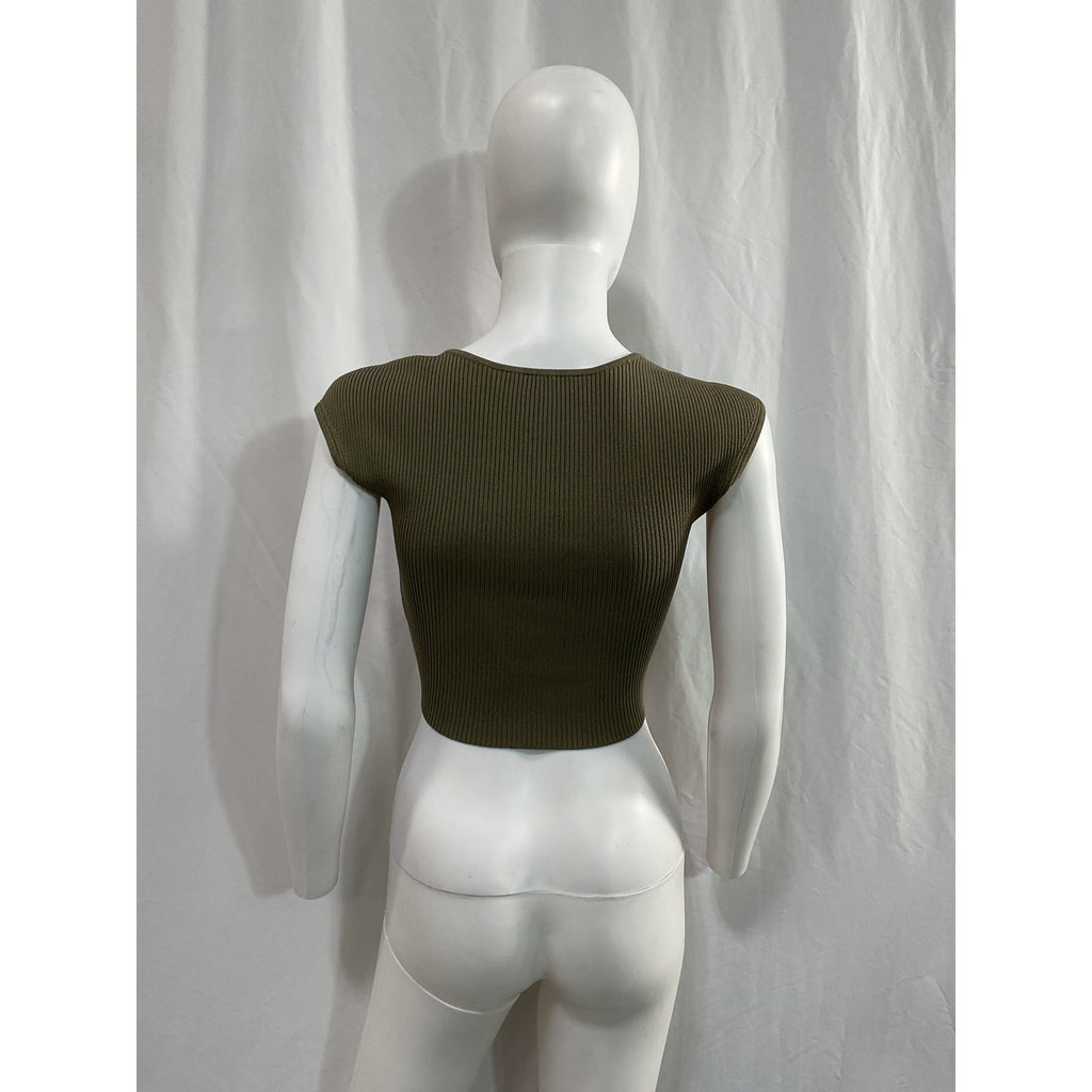 Simkhai 'Abia' Green Cropped Cap Sleeve Tee Size XS