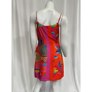 Farm Rio Mixed Pink 'Ombre Chita Lenzing Ecovero' Scarf V Neck Mini Dress Size XS