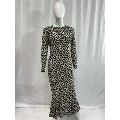 Norma Kamali 'Leaf' Black Long Sleeve Print Dress Size M