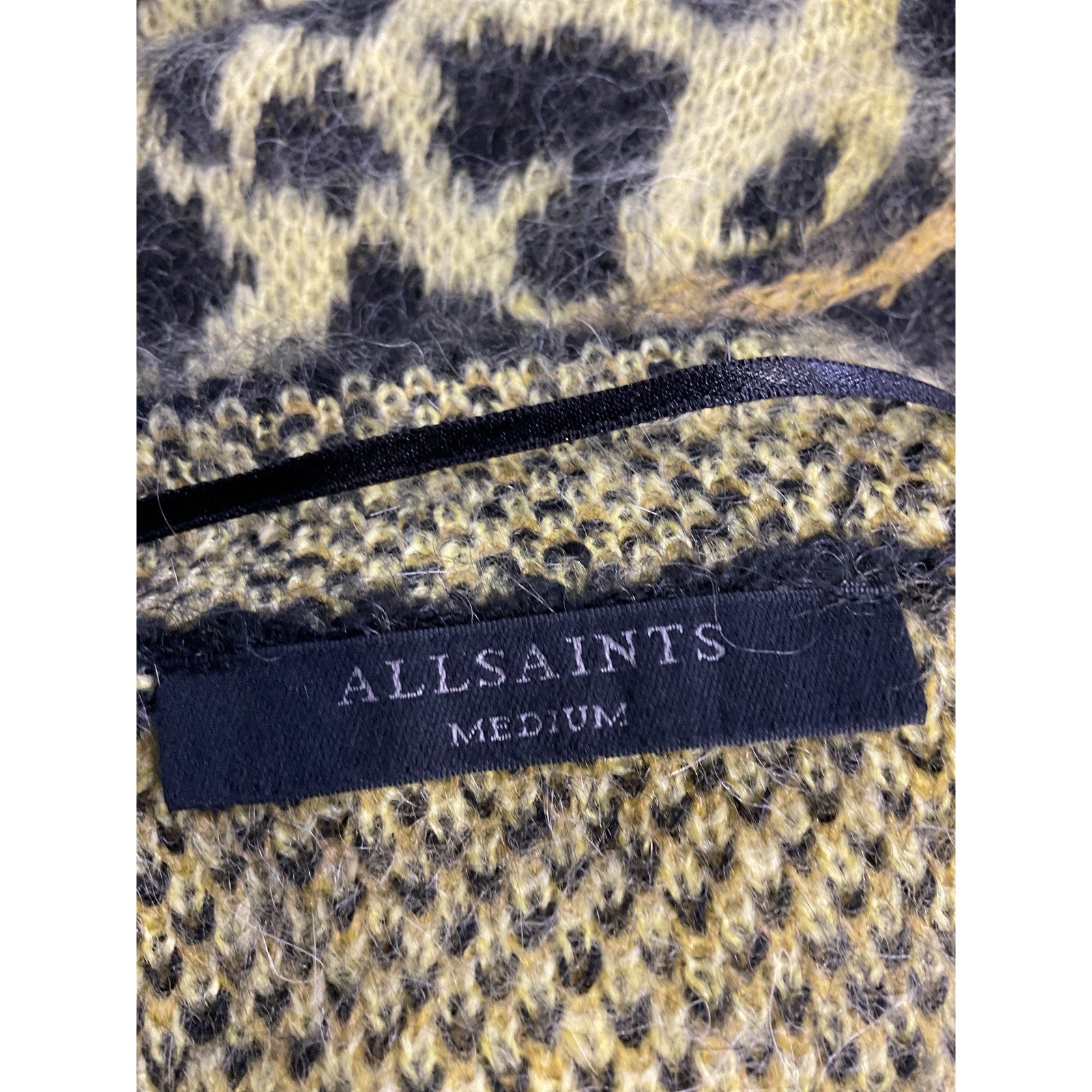 AllSaints Lex Oversized 'Leopard Print' Yellow Sweater Size M