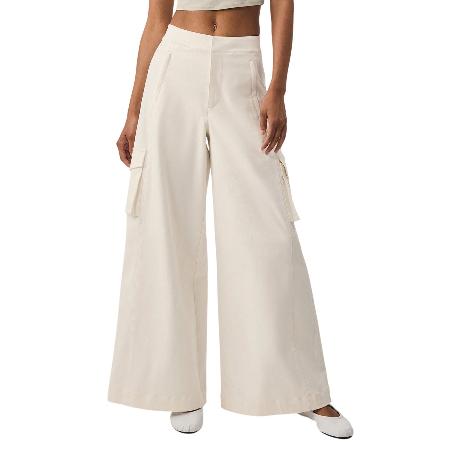 Alo Yoga Show Off Cargo Beige Cotton Wide Leg Trouser (Regular) Size XS