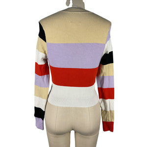 Joostricot Bold Multicolor Color Block Intarsia Crop Sweater Size S