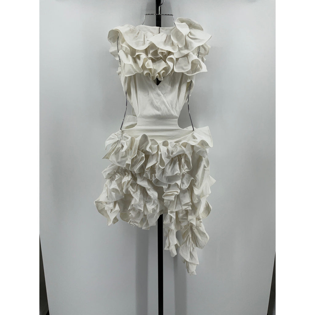 Aknvas 'Jagger' White Nylon Ruffle Dress Size 0
