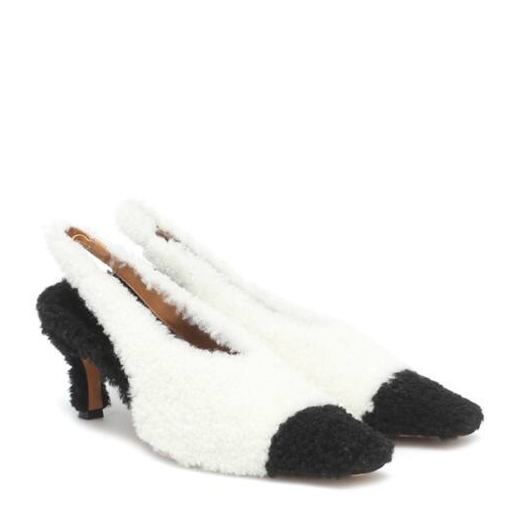 Marni 'Shearling' White Leather Slingback Pumps Size 9