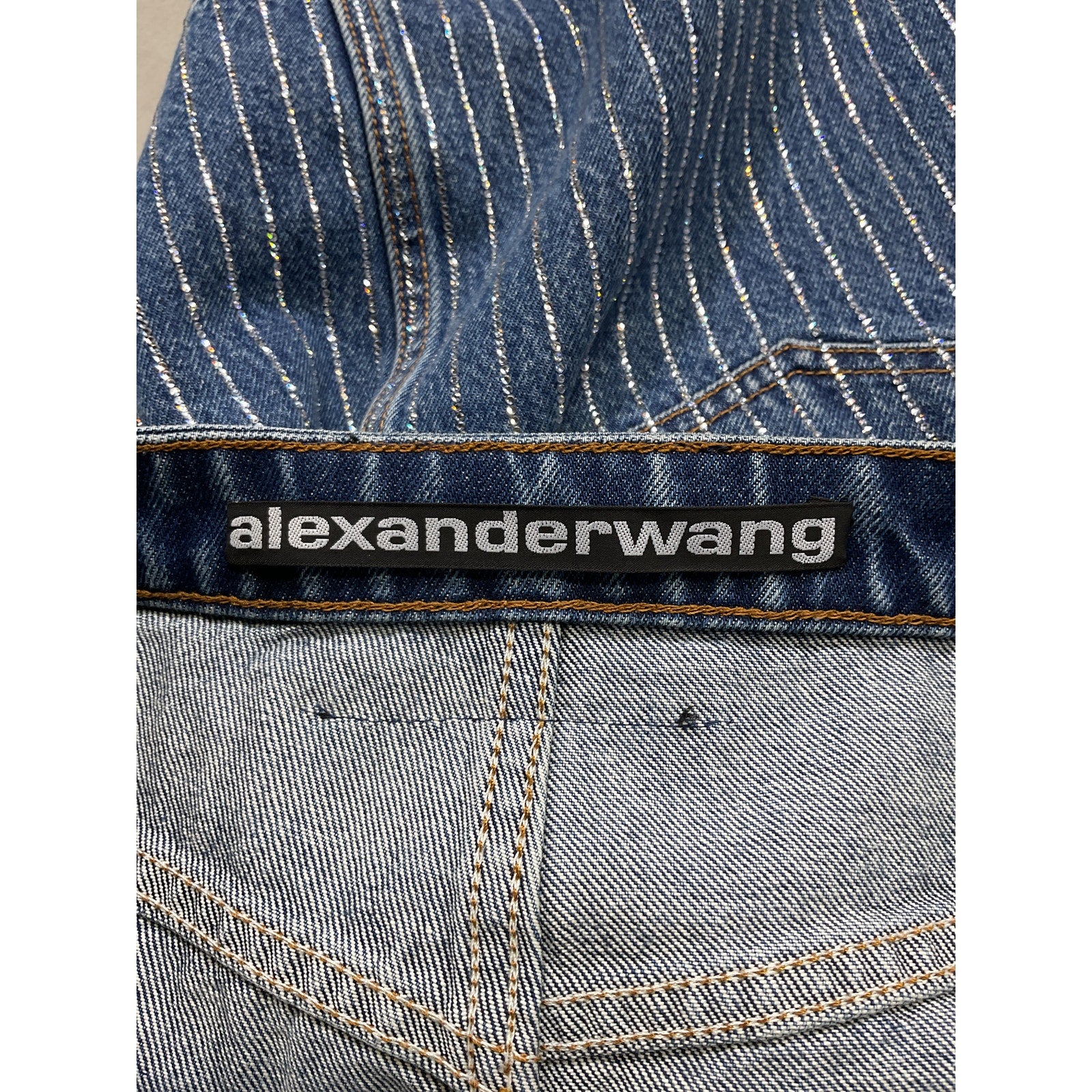 Alexander Wang 'Pinstripe' Blue Crystal Embellished Denim Mini-Skirt Size 2