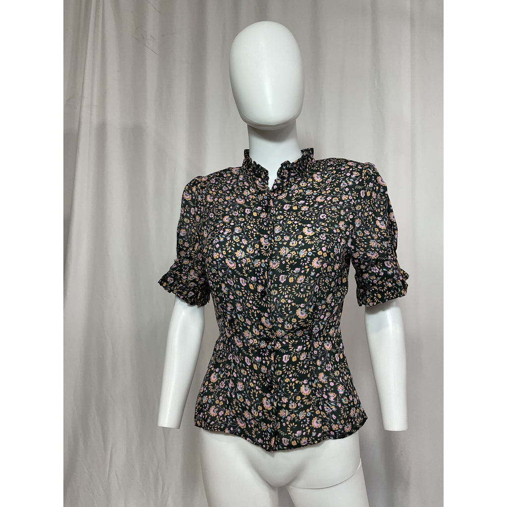 Selkie 'The Bistro' Black Ruffle Trim Blouse Size XS - NWT