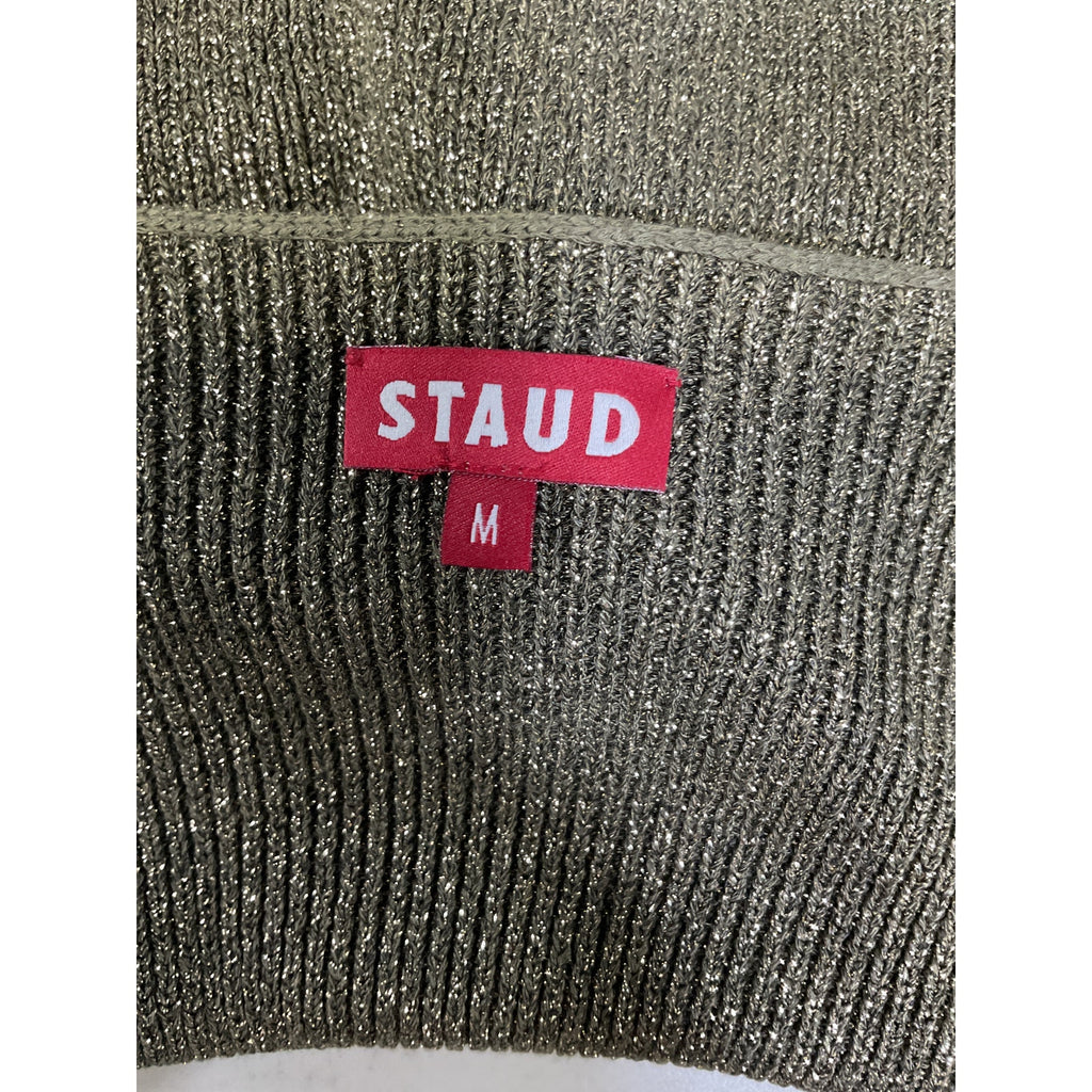 Staud 'Cerro' Green Metallic Ribbed-Knit Top Size M