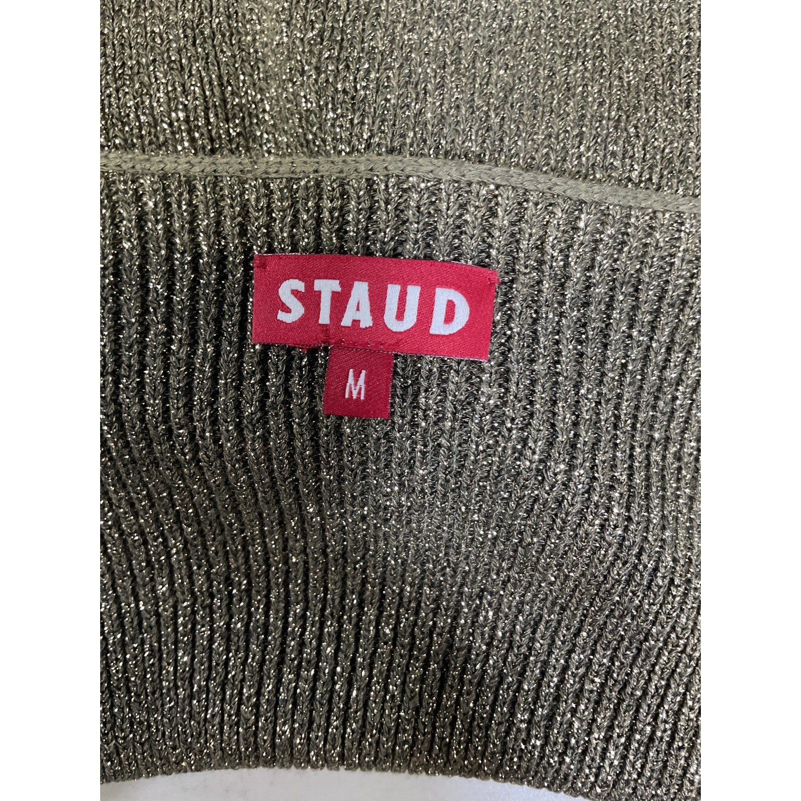 Staud 'Cerro' Green Metallic Ribbed-Knit Top Size M