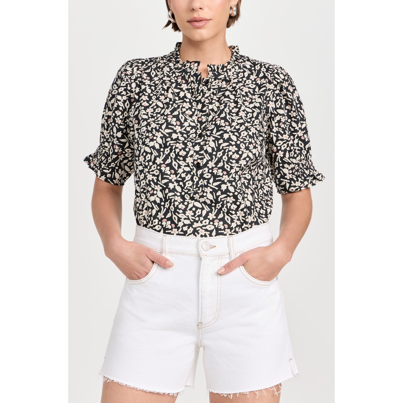 Apiece Apart 'Los Altos' Black Floral Print Top Size S