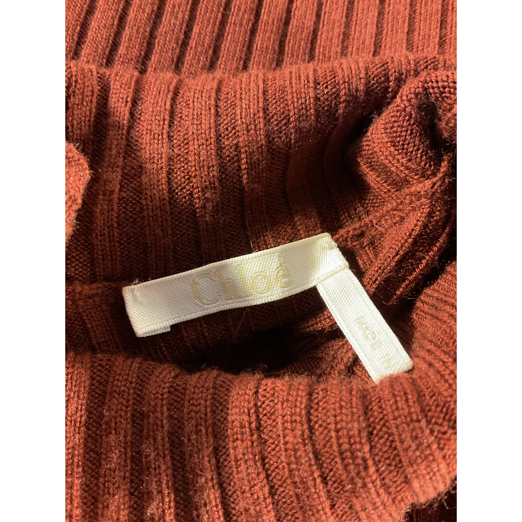 Chlo� 'Ribbed' Brown Wool Cashmere-Blend Turtleneck Sweater Size XL