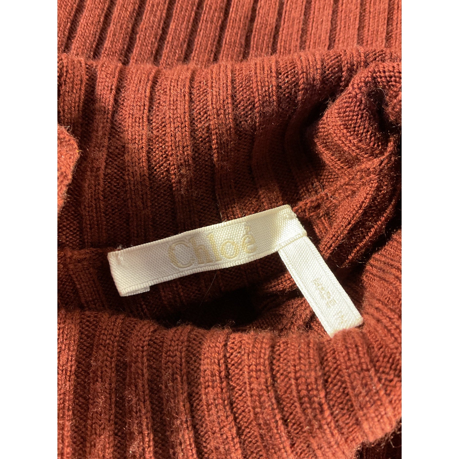 Chlo� 'Ribbed' Brown Wool Cashmere-Blend Turtleneck Sweater Size XL
