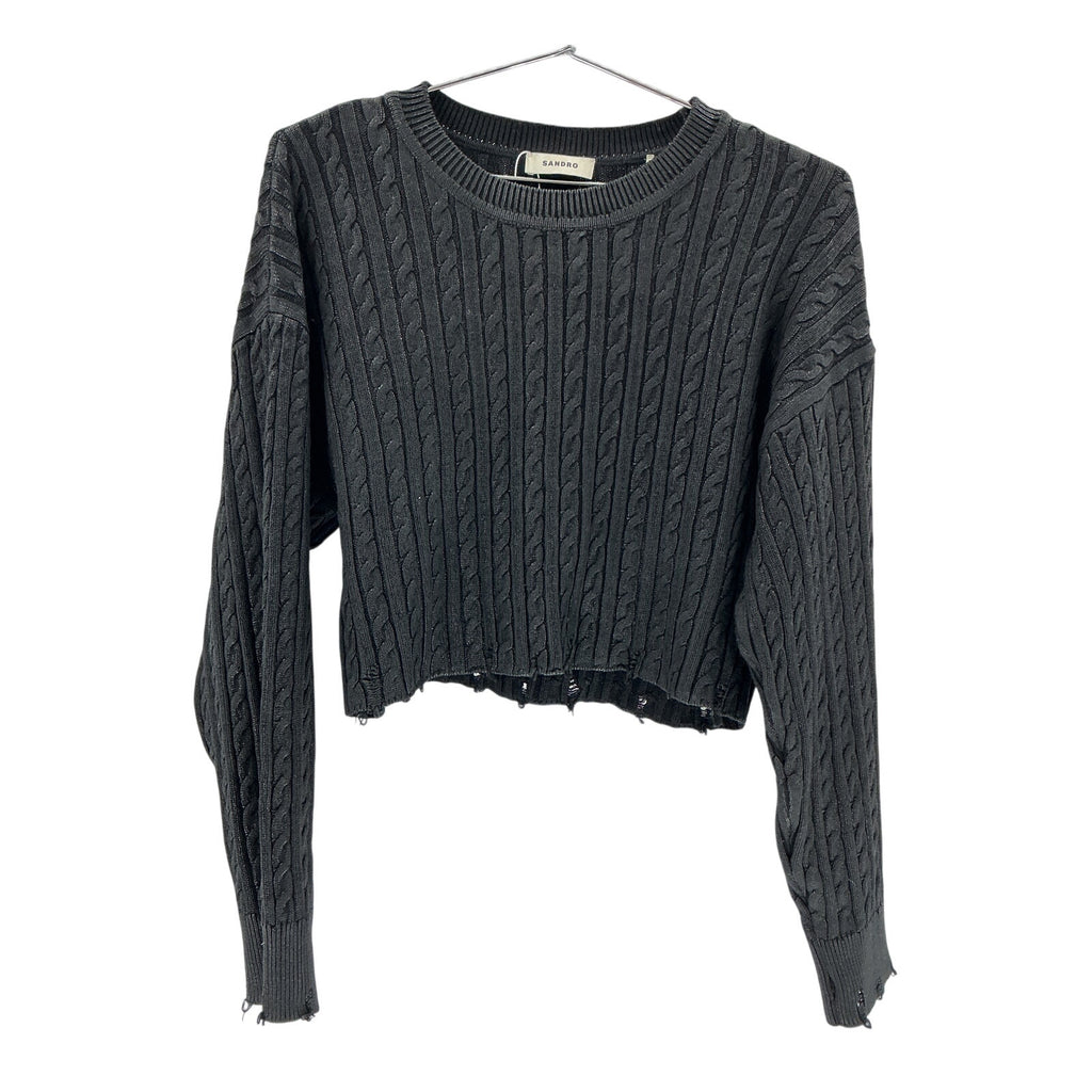 Sandro Cropped Black Knit Sweater Size 1