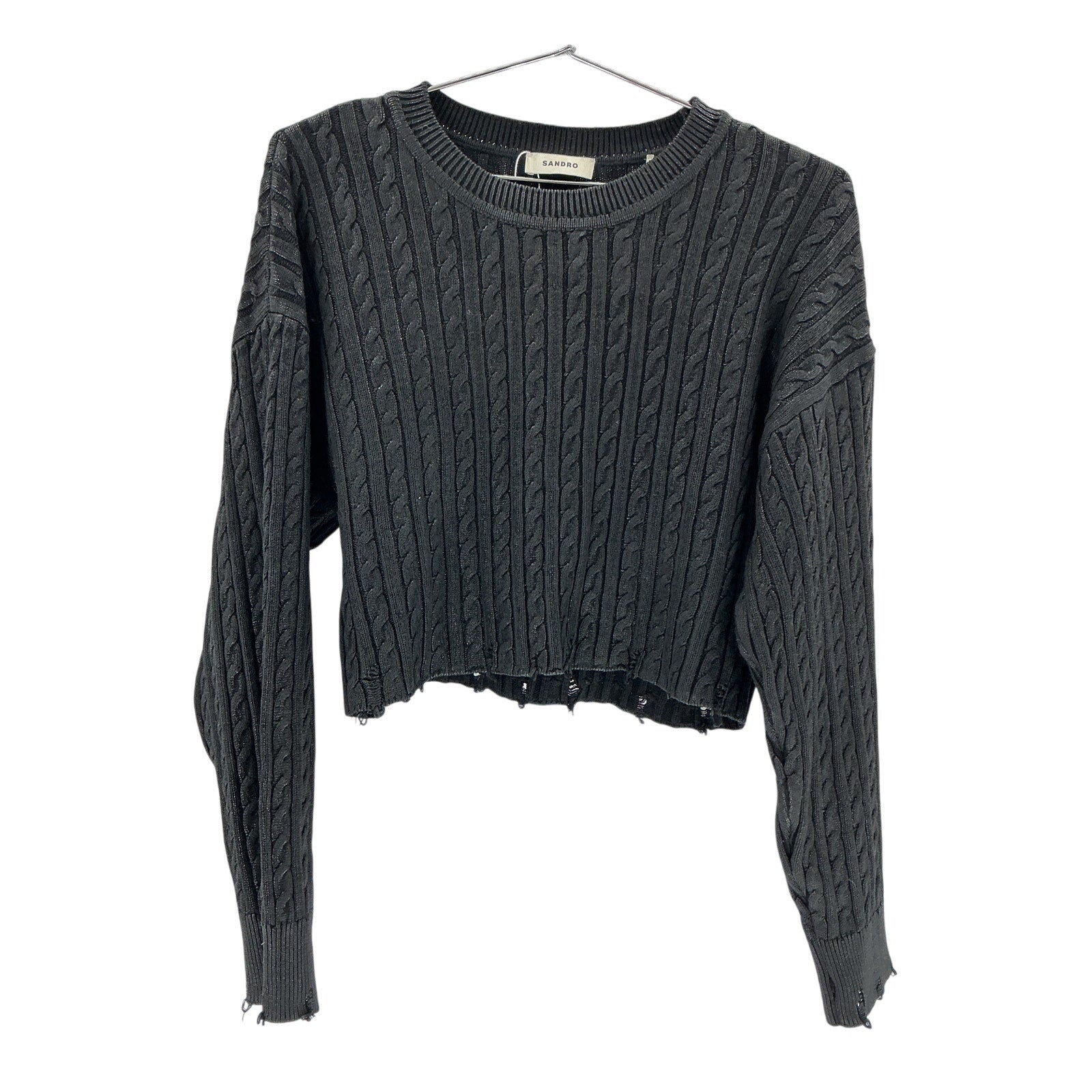 Sandro Cropped Black Knit Sweater Size 1
