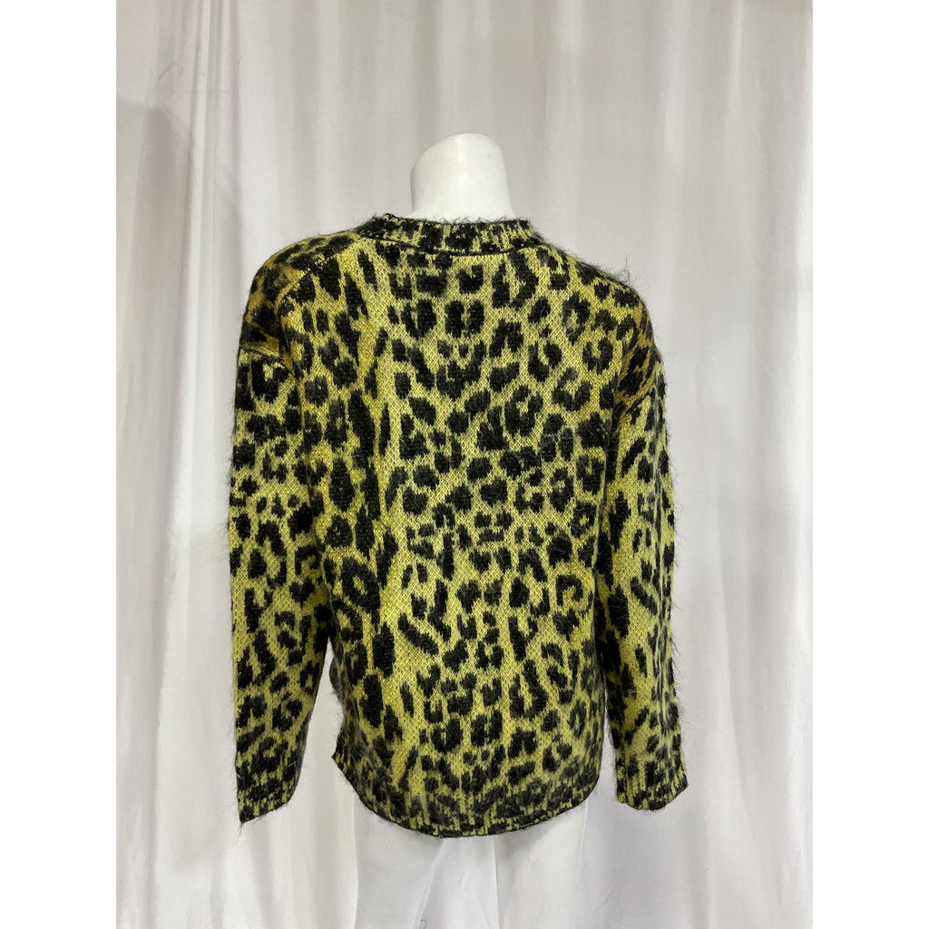 AllSaints Lex Oversized 'Leopard Print' Yellow Sweater Size M