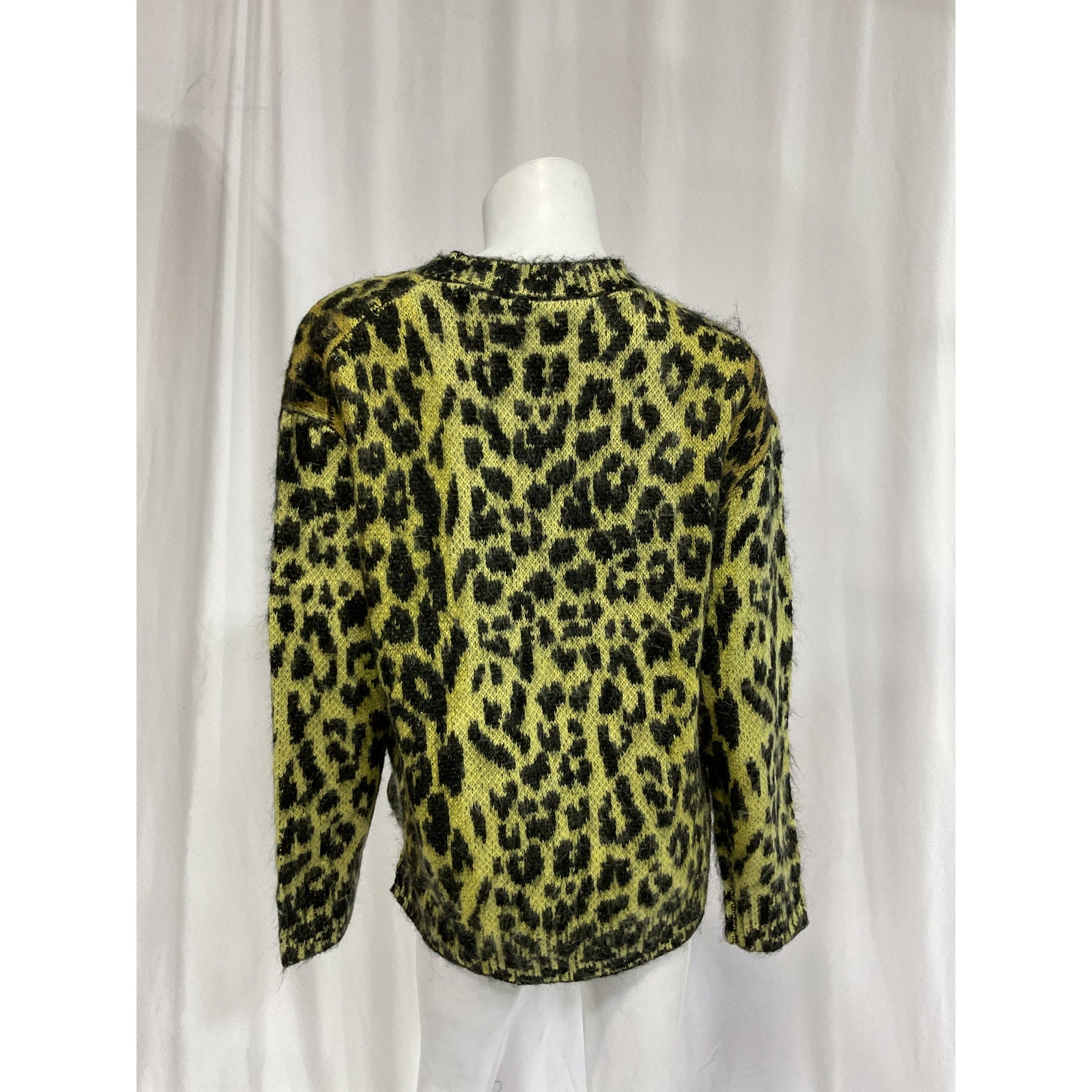 AllSaints Lex Oversized 'Leopard Print' Yellow Sweater Size M