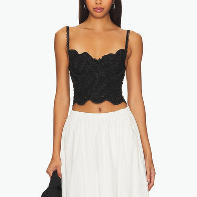 For Love & Lemons 'Natalia' Black Cotton Corset Top Size XS