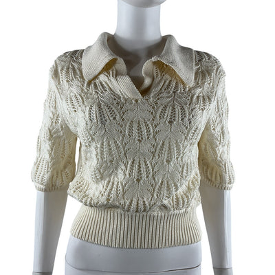 Helmut Lang Open Knit Ivory Taylor Crop Sweater Size M