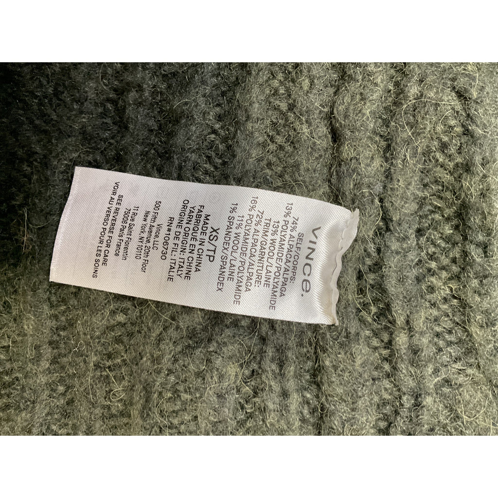 Vince 'Mirrored' Green Alpaca Cable Turtleneck Sweater Size XS